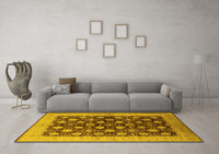 Machine Washable Oriental Yellow Industrial Rug, wshurb3141yw