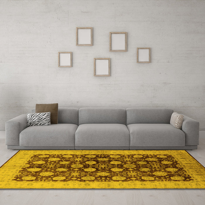 Machine Washable Oriental Yellow Industrial Rug in a Living Room, wshurb3141yw