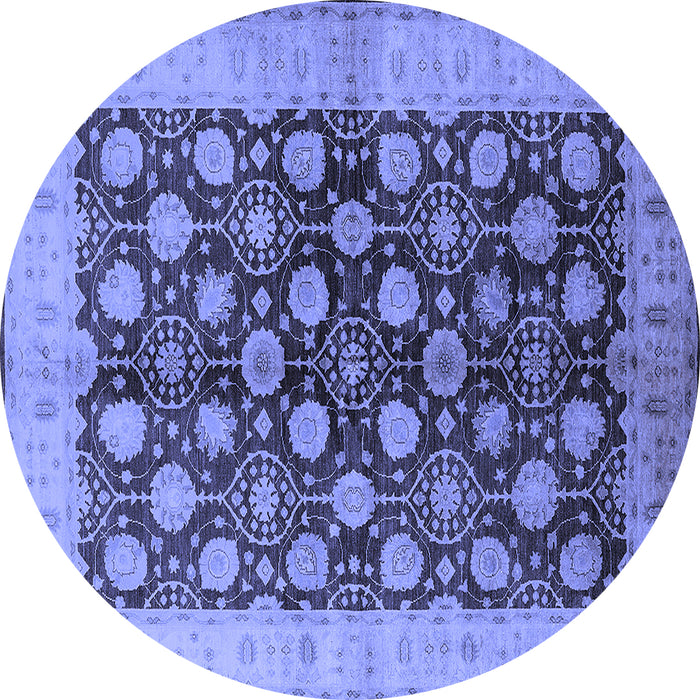 Round Machine Washable Oriental Blue Industrial Rug, wshurb3141blu