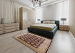 Mid-Century Modern Dark Sienna Brown Oriental Rug in a Bedroom, urb3141