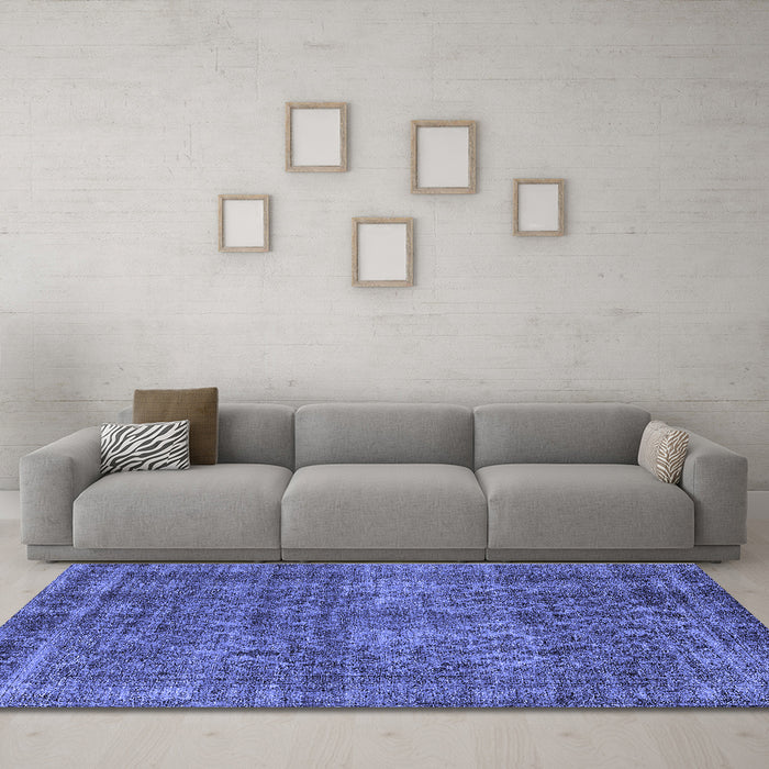 Machine Washable Oriental Blue Industrial Rug in a Living Room, wshurb3142blu