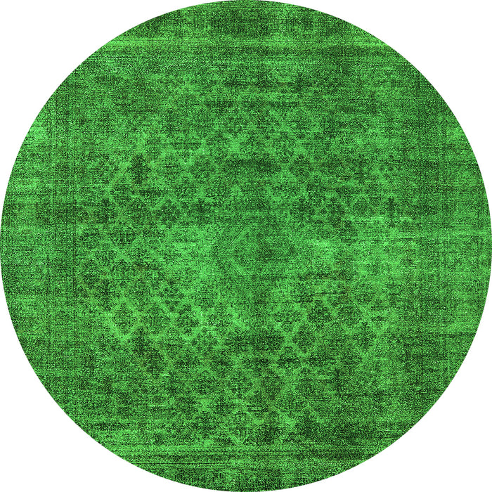 Round Machine Washable Oriental Green Industrial Area Rugs, wshurb3142grn
