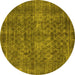 Round Machine Washable Oriental Yellow Industrial Rug, wshurb3142yw