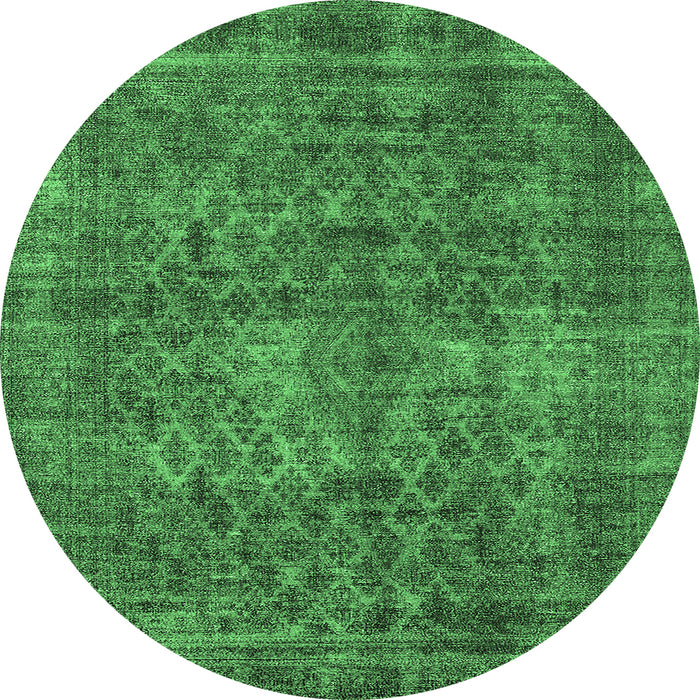 Round Machine Washable Oriental Emerald Green Industrial Area Rugs, wshurb3142emgrn
