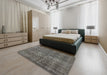 Mid-Century Modern Black Oriental Rug in a Bedroom, urb3142