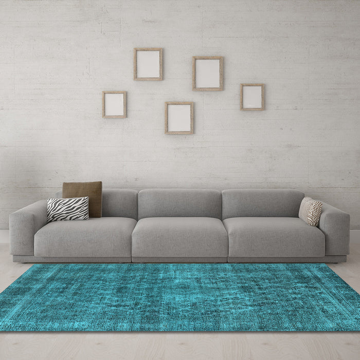 Machine Washable Oriental Light Blue Industrial Rug in a Living Room, wshurb3142lblu