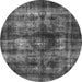 Round Machine Washable Oriental Gray Industrial Rug, wshurb3143gry