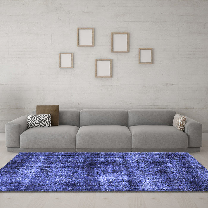 Machine Washable Oriental Blue Industrial Rug in a Living Room, wshurb3143blu