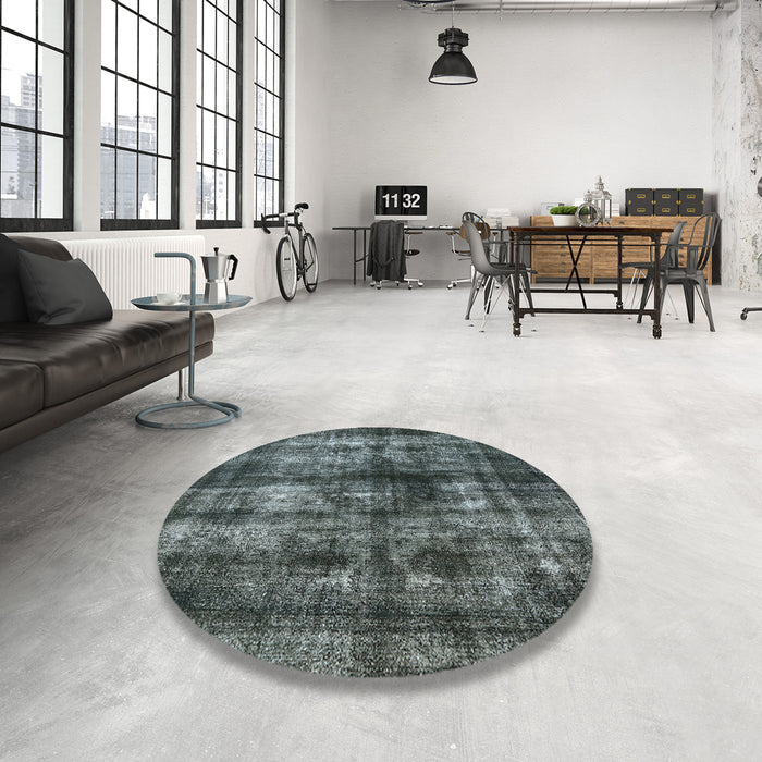 Round Mid-Century Modern Light Slate Gray Oriental Rug in a Office, urb3143