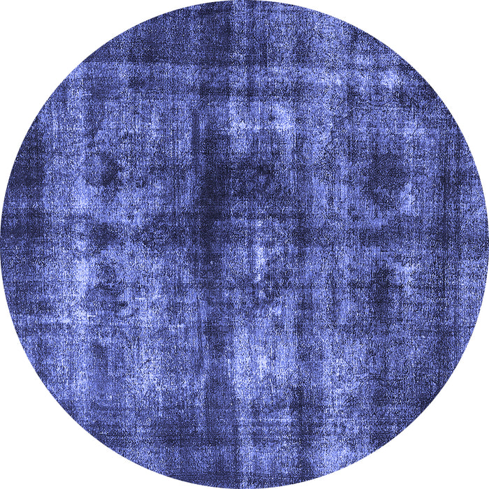 Round Machine Washable Oriental Blue Industrial Rug, wshurb3143blu