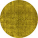 Round Machine Washable Oriental Yellow Industrial Rug, wshurb3144yw