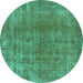 Round Oriental Turquoise Industrial Rug, urb3144turq