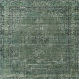 Square Machine Washable Industrial Modern Pine Green Rug, wshurb3145