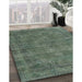 Mid-Century Modern Pine Green Oriental Rug in Family Room, urb3145