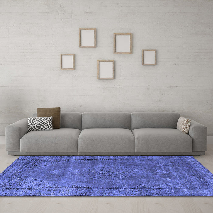 Machine Washable Oriental Blue Industrial Rug in a Living Room, wshurb3145blu
