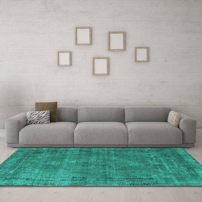 Machine Washable Oriental Turquoise Industrial Area Rugs in a Living Room,, wshurb3145turq