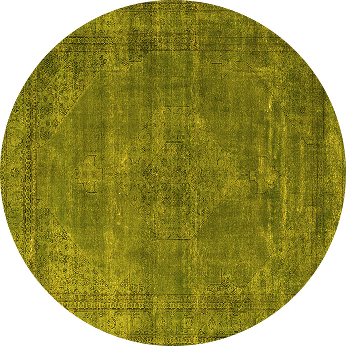 Round Machine Washable Oriental Yellow Industrial Rug, wshurb3145yw