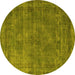 Round Machine Washable Oriental Yellow Industrial Rug, wshurb3145yw