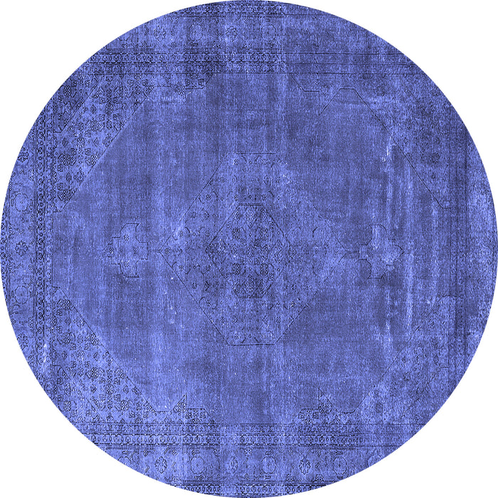 Round Machine Washable Oriental Blue Industrial Rug, wshurb3145blu