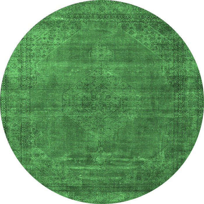 Round Machine Washable Oriental Emerald Green Industrial Area Rugs, wshurb3145emgrn