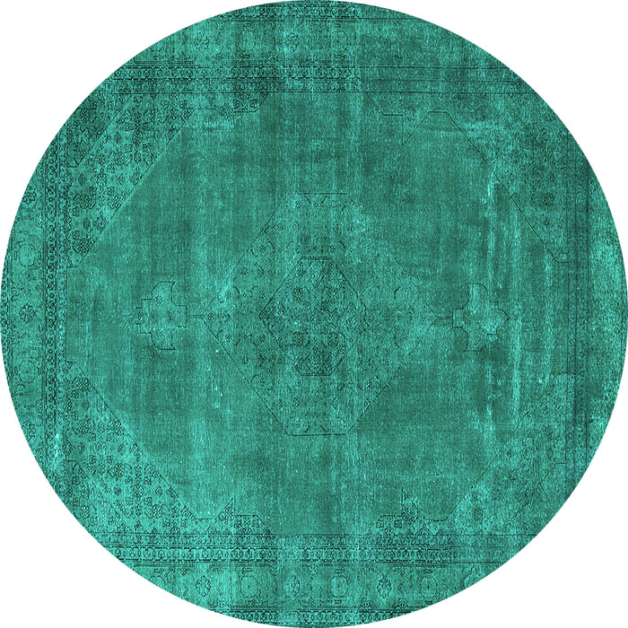 Round Machine Washable Oriental Turquoise Industrial Area Rugs, wshurb3145turq
