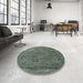 Round Mid-Century Modern Pine Green Oriental Rug in a Office, urb3145