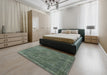 Mid-Century Modern Pine Green Oriental Rug in a Bedroom, urb3145