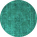 Round Oriental Turquoise Industrial Rug, urb3145turq