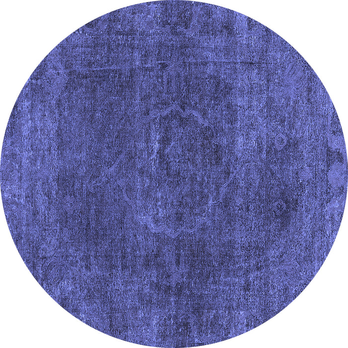Round Machine Washable Oriental Blue Industrial Rug, wshurb3146blu