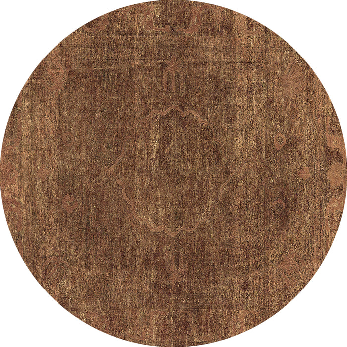 Round Machine Washable Oriental Brown Industrial Rug, wshurb3146brn