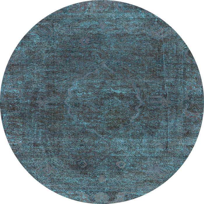 Round Machine Washable Oriental Light Blue Industrial Rug, wshurb3146lblu