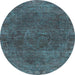 Round Machine Washable Oriental Light Blue Industrial Rug, wshurb3146lblu