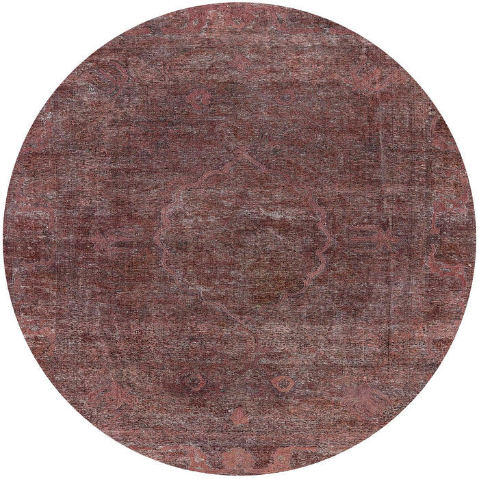 Round Machine Washable Industrial Modern Dark Almond Brown Rug, wshurb3146