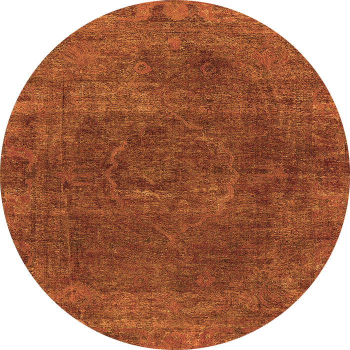 Round Machine Washable Oriental Orange Industrial Area Rugs, wshurb3146org