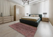 Mid-Century Modern Dark Almond Brown Oriental Rug in a Bedroom, urb3146