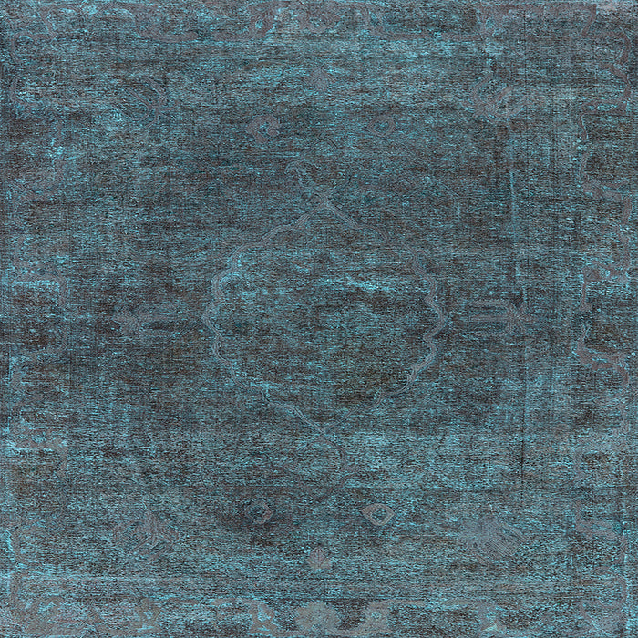 Square Machine Washable Oriental Light Blue Industrial Rug, wshurb3146lblu