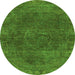 Round Machine Washable Oriental Green Industrial Area Rugs, wshurb3146grn