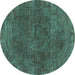 Round Oriental Turquoise Industrial Rug, urb3146turq