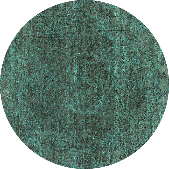 Round Machine Washable Oriental Turquoise Industrial Area Rugs, wshurb3146turq