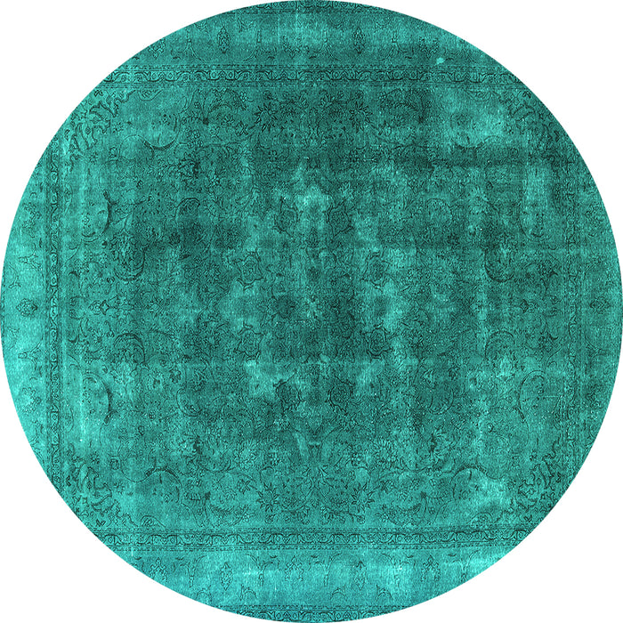 Round Machine Washable Oriental Turquoise Industrial Area Rugs, wshurb3147turq