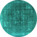 Round Machine Washable Oriental Turquoise Industrial Area Rugs, wshurb3147turq