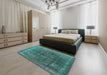 Machine Washable Industrial Modern Light Sea Green Rug in a Bedroom, wshurb3147