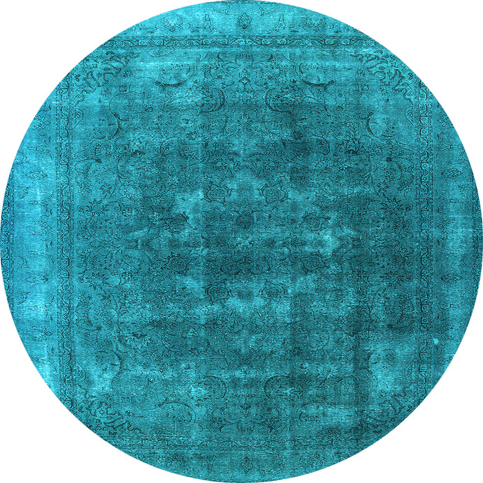 Round Machine Washable Oriental Light Blue Industrial Rug, wshurb3147lblu