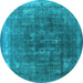 Round Machine Washable Oriental Light Blue Industrial Rug, wshurb3147lblu