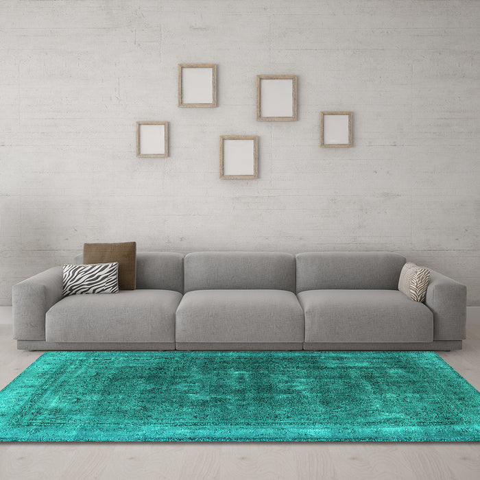 Machine Washable Oriental Turquoise Industrial Area Rugs in a Living Room,, wshurb3147turq