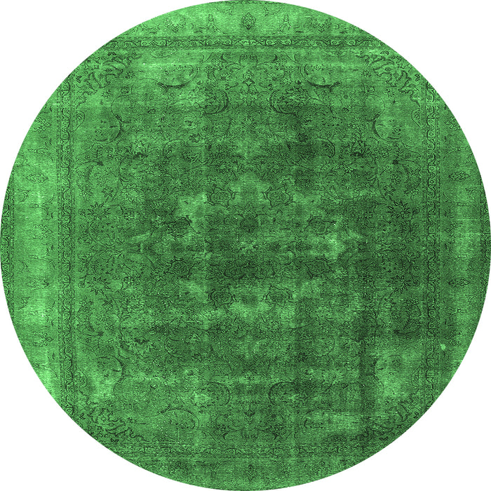 Round Oriental Emerald Green Industrial Rug, urb3147emgrn