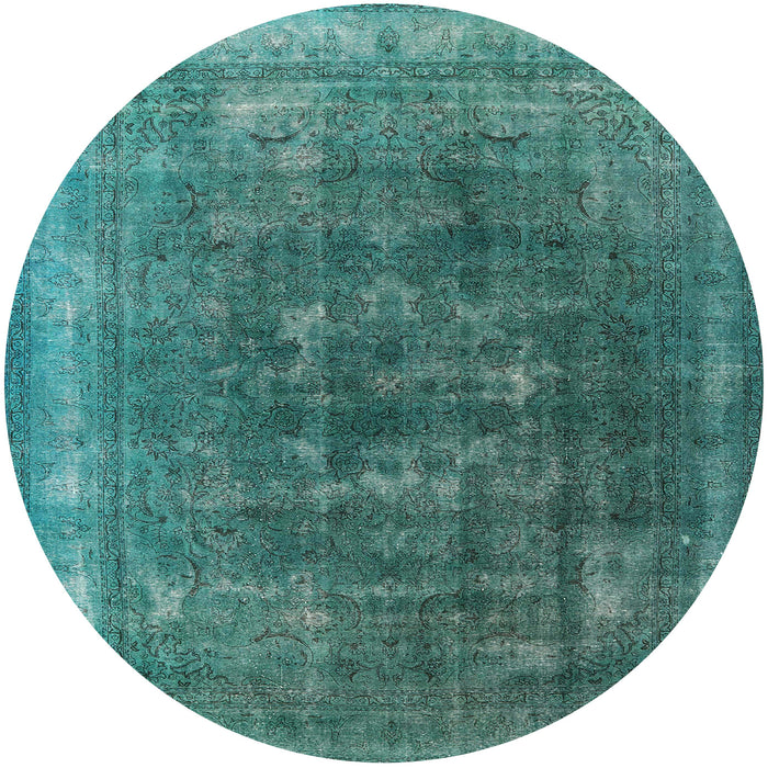 Round Mid-Century Modern Light Sea Green Oriental Rug, urb3147