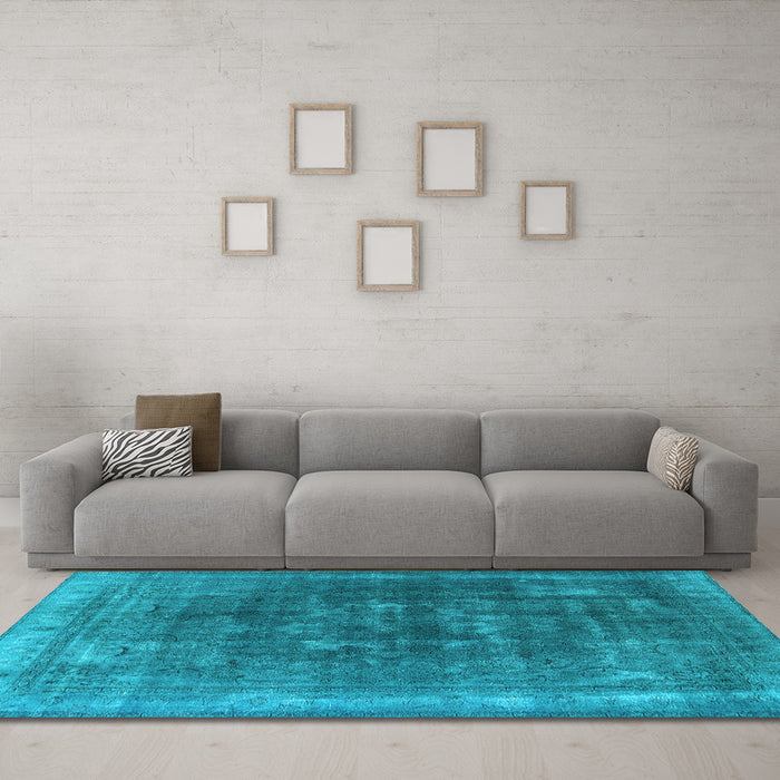 Machine Washable Oriental Light Blue Industrial Rug in a Living Room, wshurb3147lblu