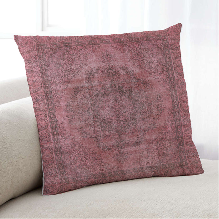 Lifestyle Image of Mid-Century Modern Urban Square Fire Brick Red Throw Pillow, 18 inch by 18 inch, pwurb3148