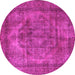 Round Machine Washable Oriental Pink Industrial Rug, wshurb3148pnk